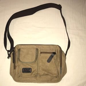 EUC tan and brown Manjianghong canvas bag.